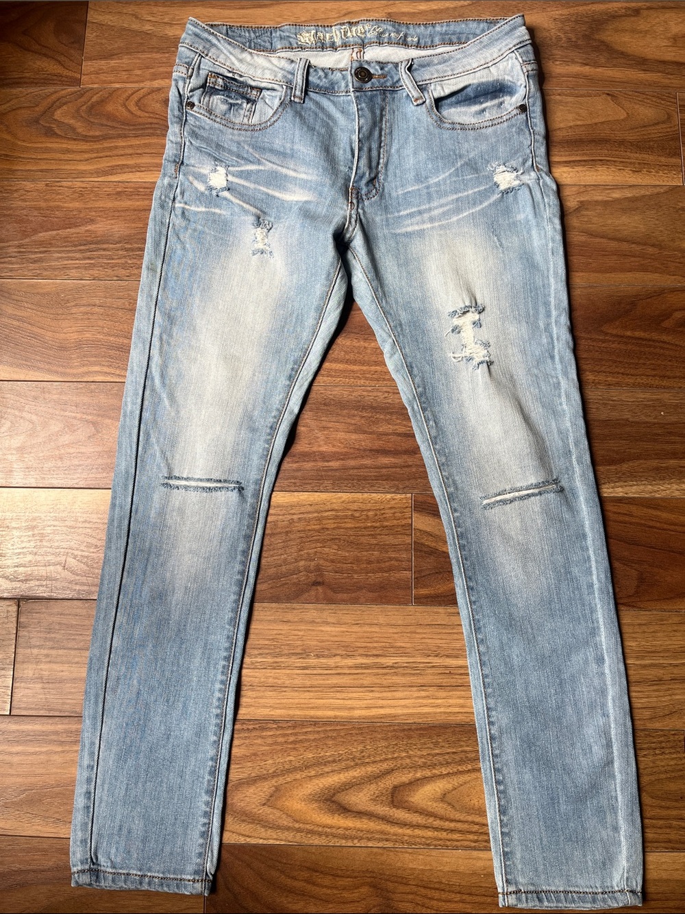Machine Jeans Light Wash Distressed Skinny Women's Blue Low Waist